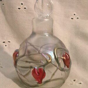Handcrafted VANDERMARK Signed / Numbered HEARTS Etched Art Glass Perfume Bottle